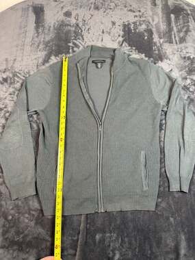 Men’s Kenneth Cole Full Zip Sweater Size XL Gray Knit Cardigan Mock Neck#115